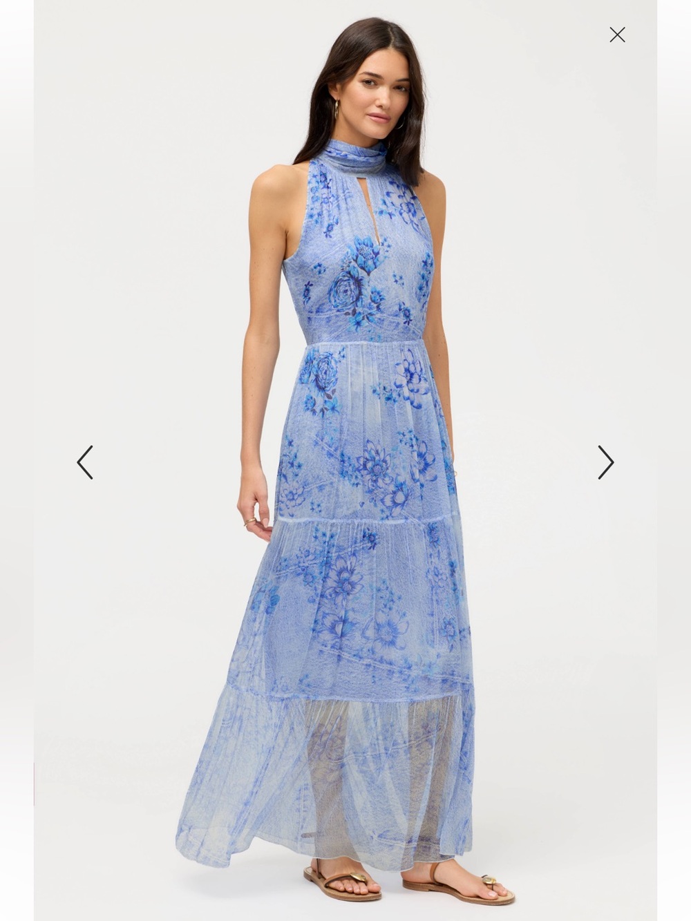 Johnny Was Riona Halter Maxi Dress Casablanca Paradisa Blue Silk Size Small NWT